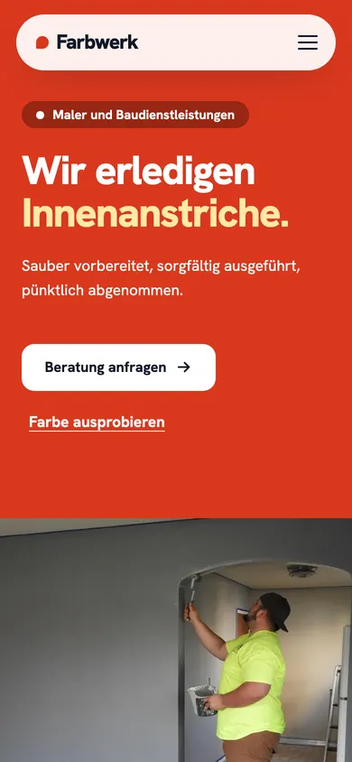 Screenshot der mobilen Ansicht der Beispielseite für Maler und Baudienstleistungen