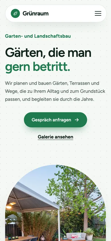 Screenshot der mobilen Ansicht der Beispielseite für Garten- und Landschaftsbau